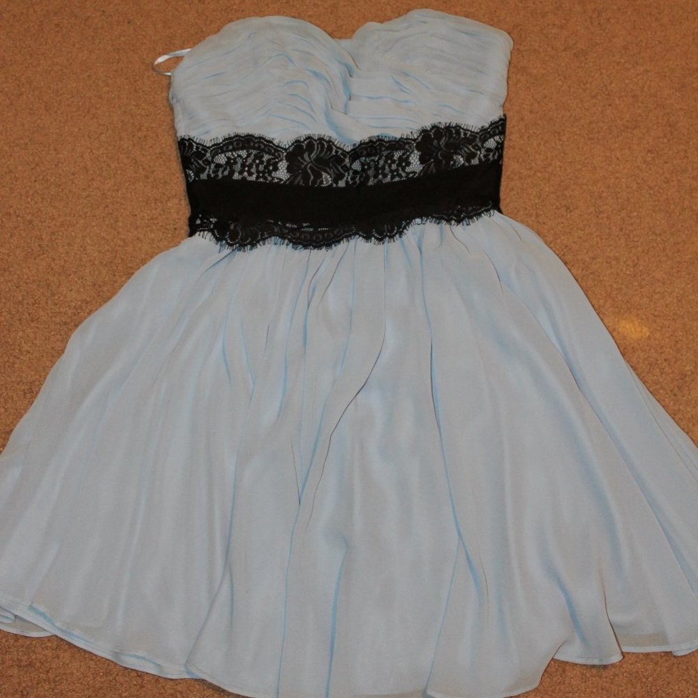 Pearl Baby Blue and Black Lace Formal Dress